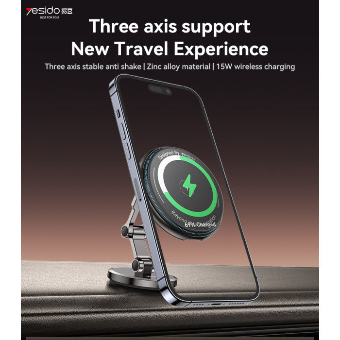 C306 360 Rotation Three Axis Stable Anti Shake Zinc Alloy 15W Wireless Charging Phone Holder