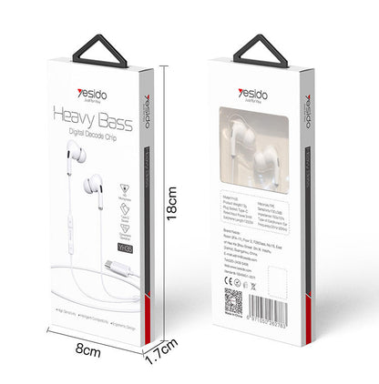 Yesido YH35 Type-C Earphones – Deep Bass, Noise-Isolating Wired Headset
