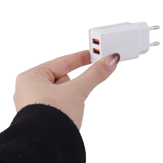 Dual Fast Charger DC02 – 2 USB Ports | 2.1A + QC 3.0 | Ultra-Fast Wall Adapter (White)