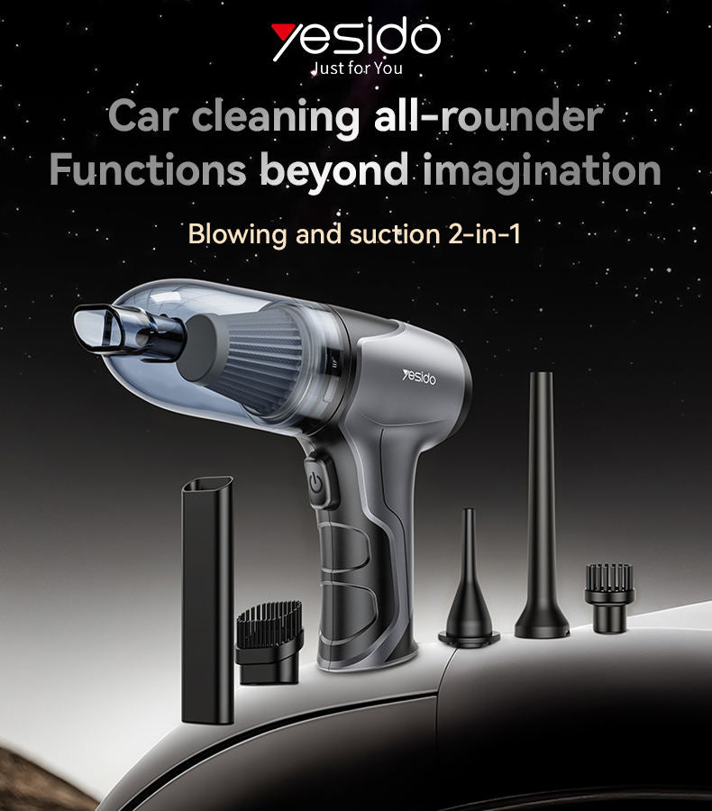 Yesido VC08 2-in-1 Car Vacuum Cleaner – 4000mAh Powerful Blower & Suction.