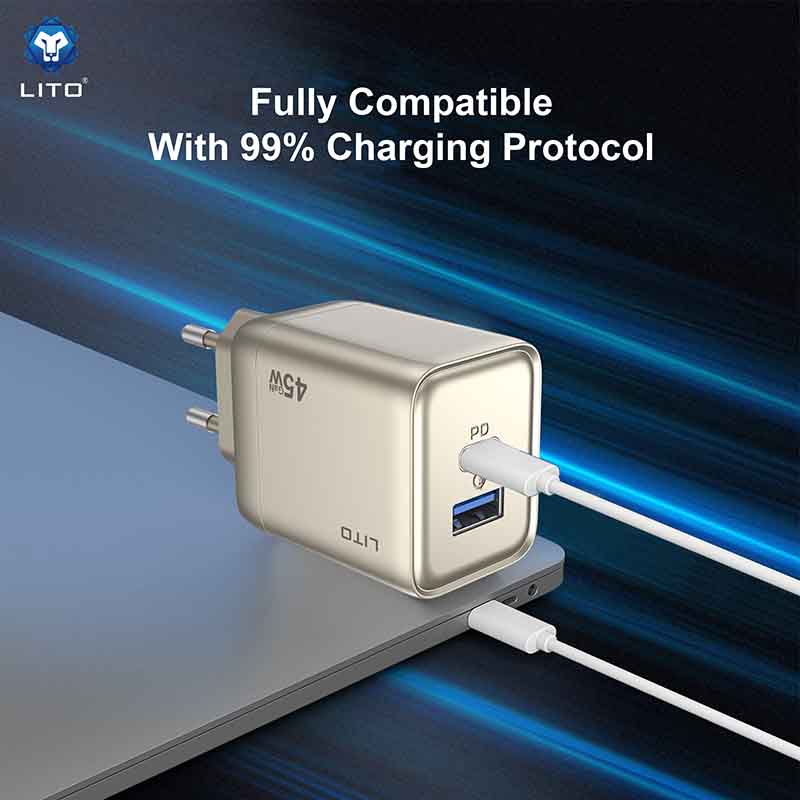 LITO LC05 GaN 45W Fast Charger | Type-C PD Quick Charge Adapter | Compact High-Speed Phone Charger
