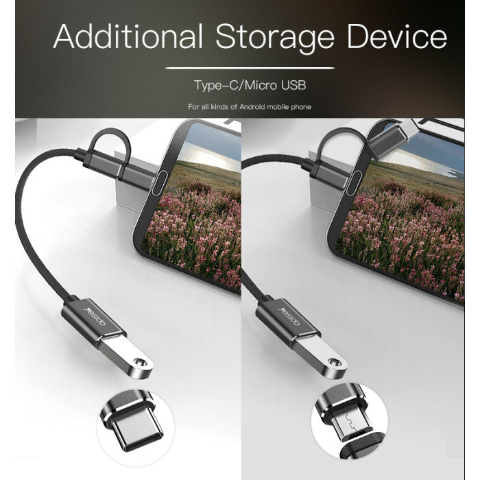 YESIDO GS02 2-in-1 Type-C/Micro to USB OTG Adapter Cable Connector