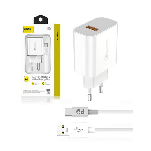 Foneng EU13 18W Fast Wall Charger + 3A Micro USB Cable – Quick Charge Adapter (White)