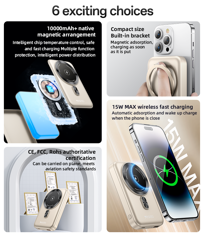 YP60 15W Wireless Fast Charger with 360° Rotating Bracket & Magnetic Power Bank Stand