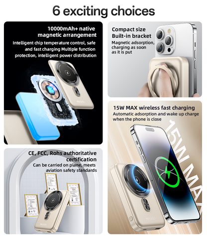 YP60 15W Wireless Fast Charger with 360° Rotating Bracket & Magnetic Power Bank Stand