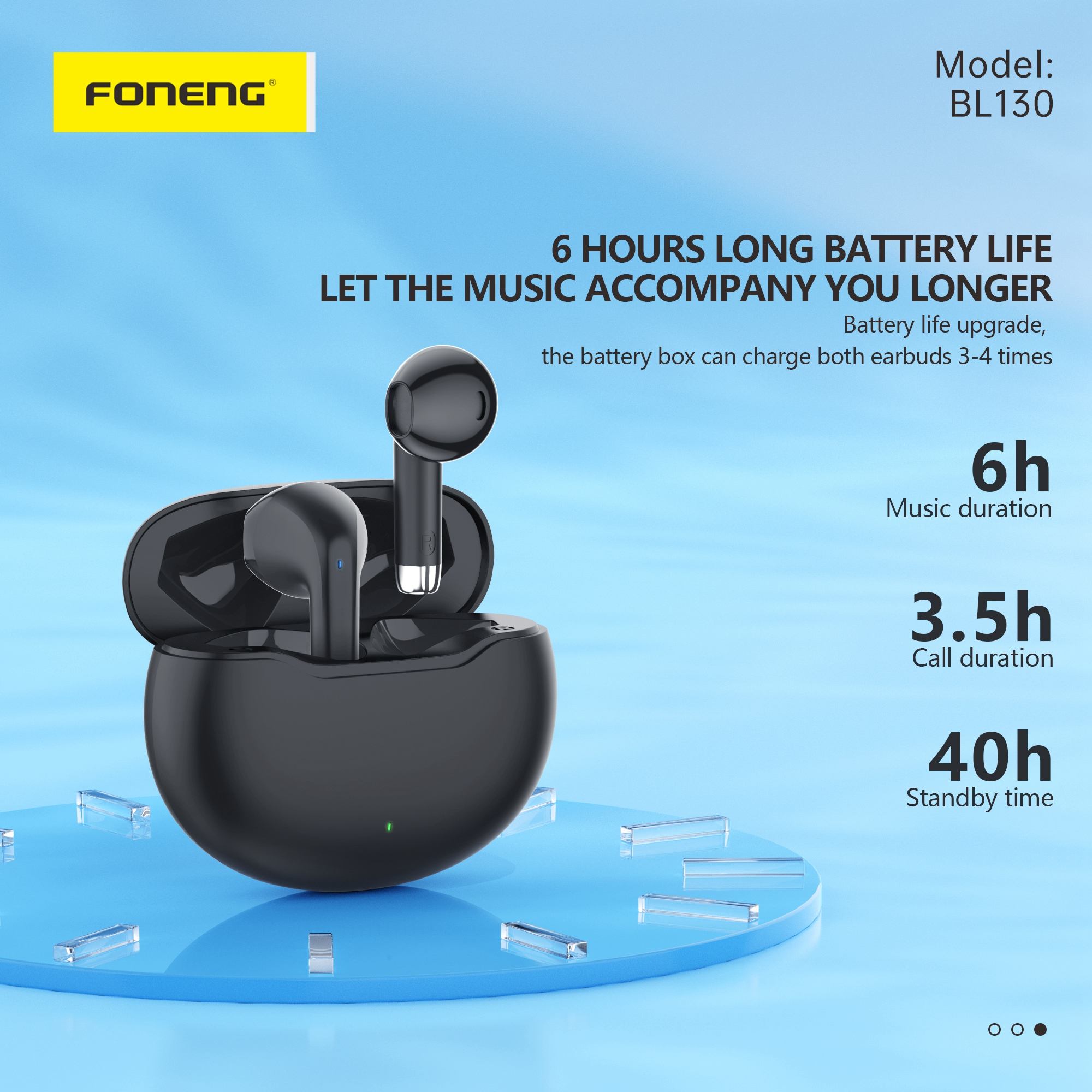 Foneng BL130 TWS Wireless Earphones – Deep Bass, Smart Touch, Long Battery Life (Black)