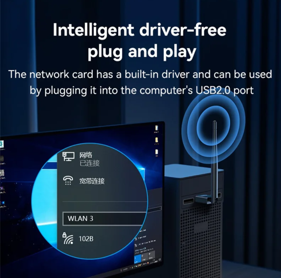 Yesido WiFi4 150Mbps Wireless USB Dongle with External Antenna – High-Speed WiFi Adapter