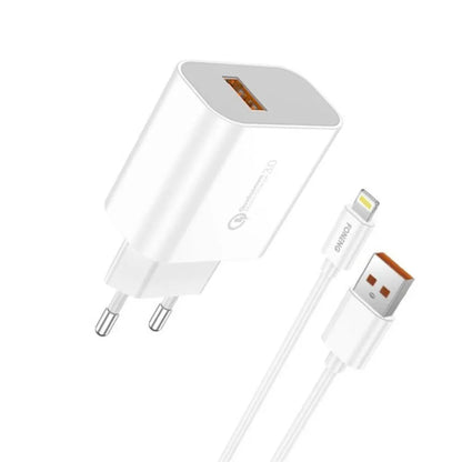 Foneng EU13 18W Fast Wall Charger + 3A Micro USB Cable – Quick Charge Adapter (White)