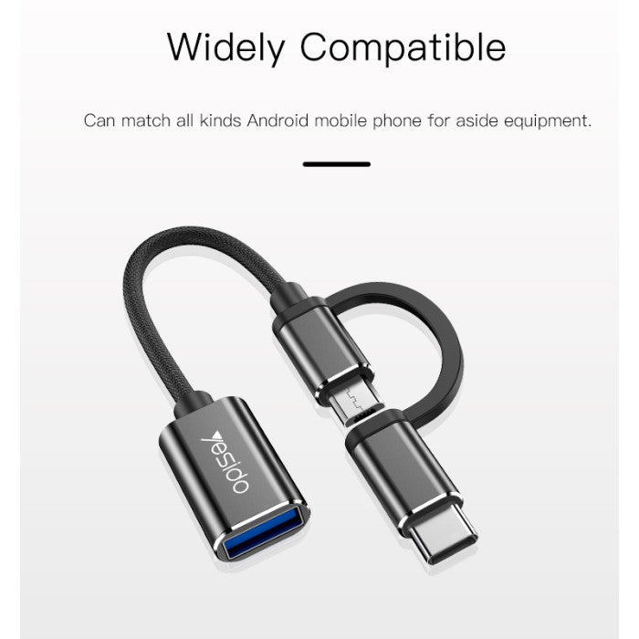 YESIDO GS02 2-in-1 Type-C/Micro to USB OTG Adapter Cable Connector