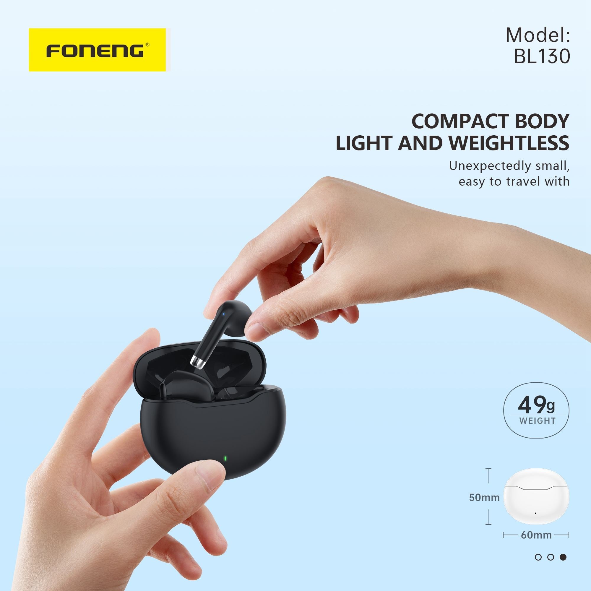 Foneng BL130 TWS Wireless Earphones – Deep Bass, Smart Touch, Long Battery Life (Black)