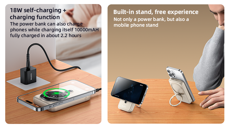 YP60 15W Wireless Fast Charger with 360° Rotating Bracket & Magnetic Power Bank Stand