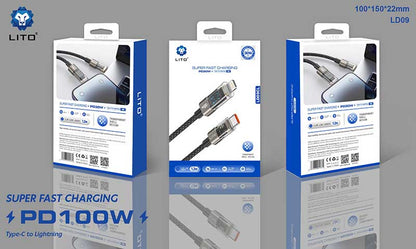 LITO LD09 PD 100W Fast Charging Cable – Type-C Power Delivery with LED Watt Display