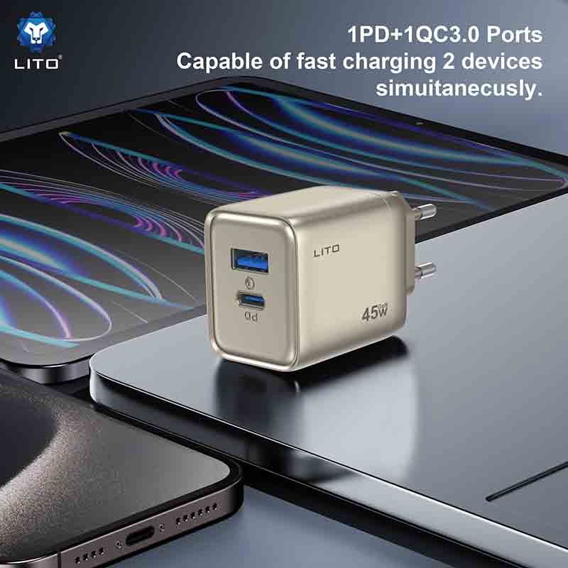 LITO LC05 GaN 45W Fast Charger | Type-C PD Quick Charge Adapter | Compact High-Speed Phone Charger