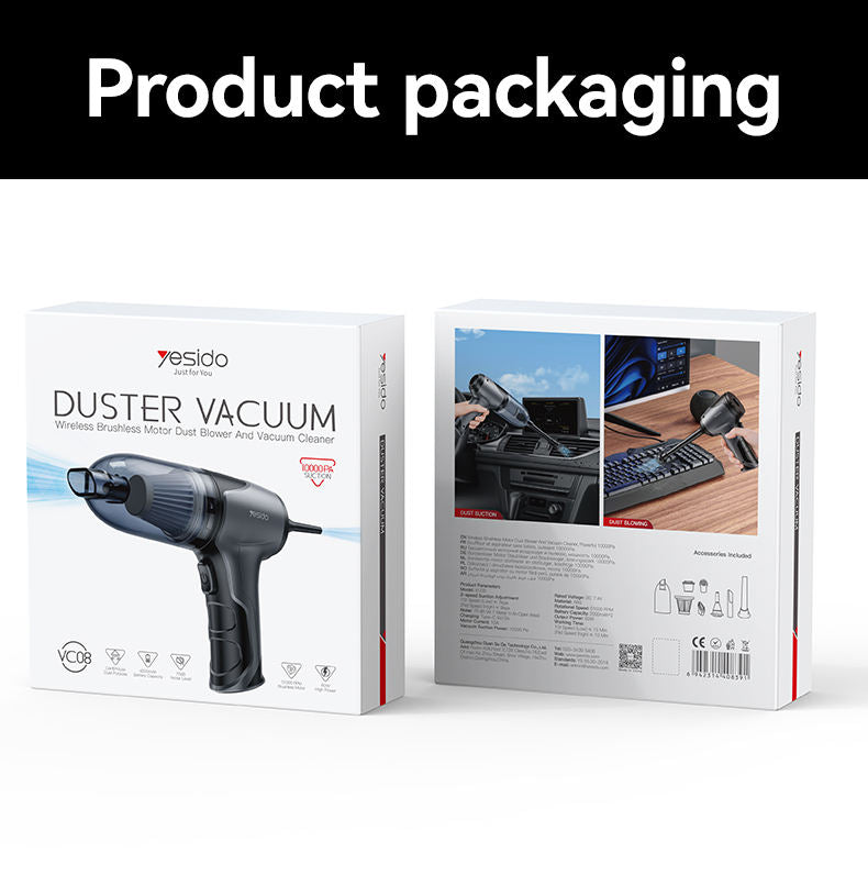 Yesido VC08 2-in-1 Car Vacuum Cleaner – 4000mAh Powerful Blower & Suction.