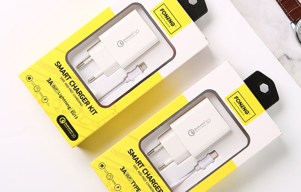Foneng EU13 18W Fast Wall Charger + 3A Micro USB Cable – Quick Charge Adapter (White)
