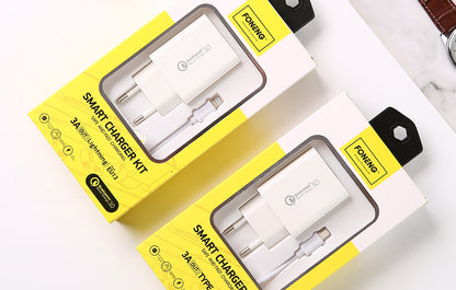 Foneng EU13 18W Fast Wall Charger + 3A Micro USB Cable – Quick Charge Adapter (White)