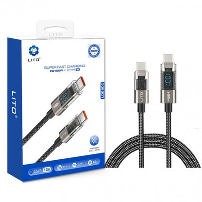 LITO LD09 PD 100W Fast Charging Cable – Type-C Power Delivery with LED Watt Display